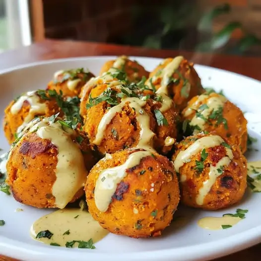 Boulettes de Patates Douces et Pois Chiches à la Sauce Tahini et Curry