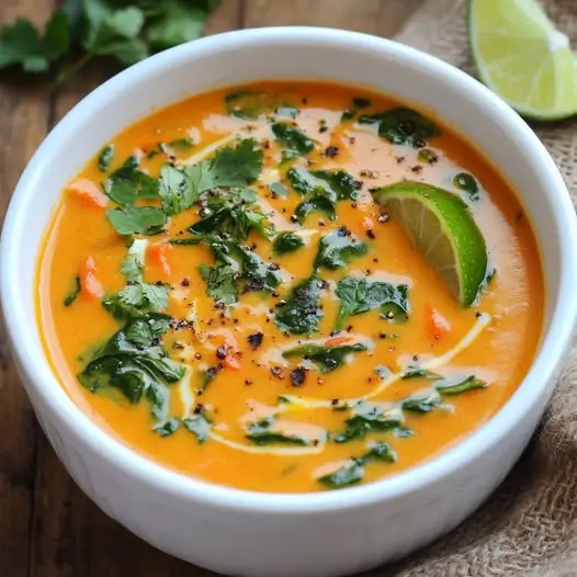 Soupe d’Épinards et Carottes au Lait de Coco et Gingembre