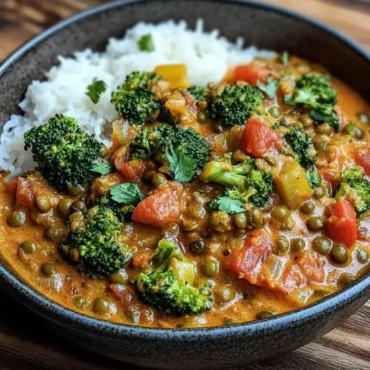 Curry de Brocoli, Lentilles et Tomates au Lait d'Amande : Un Plat Végétalien Savoureux