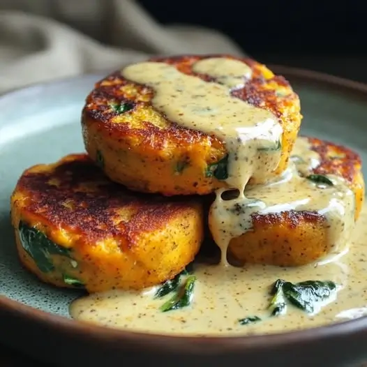 Cakes de Patates Douces et Épinards à la Sauce Curry et Noix de Coco