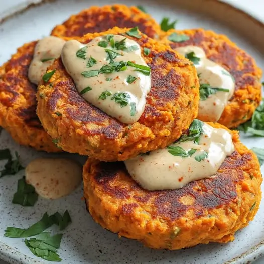 Galettes Délicieuses de Pois Chiches et Patate Douce, Sauce Tahini