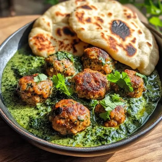 Boulettes de Lentilles et Champignons : Sauce Épinards Crémeuse & Naan à l'Ail!